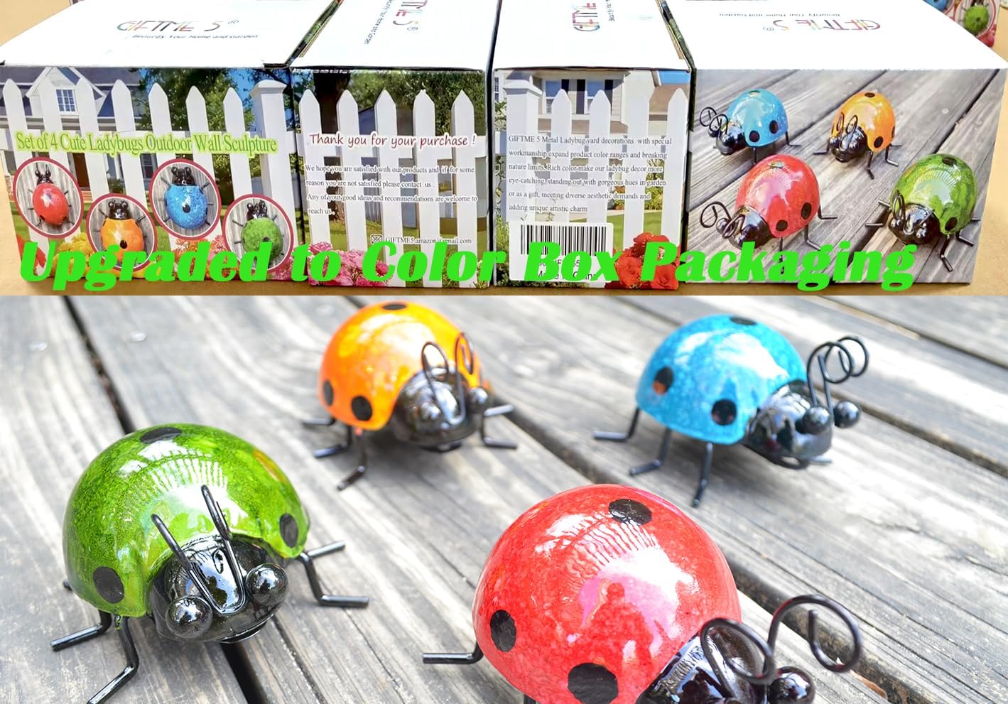 Metal Garden Wall Art Decorative Set of 4 Cute Ladybugs Outdoor Wall Sculptures