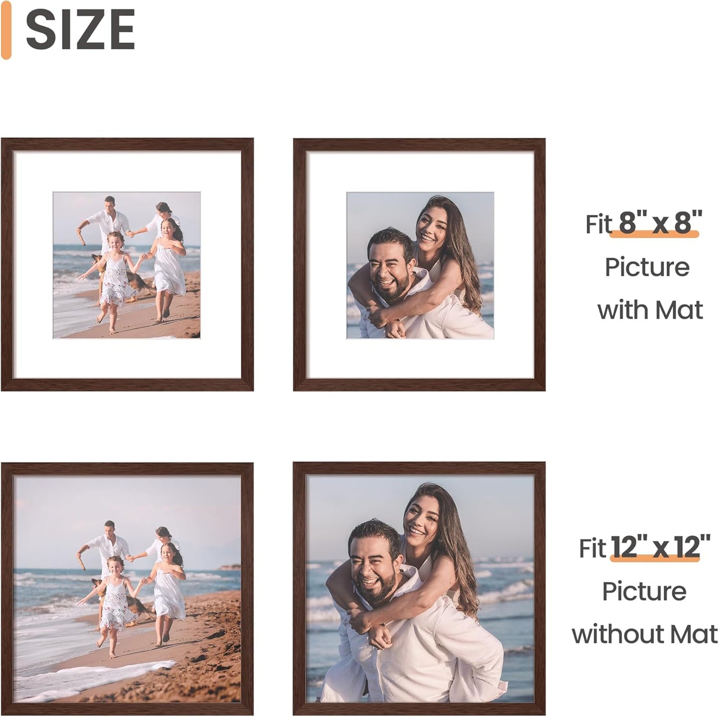 upsimples 8x10 Picture Frame, Display Pictures 5x7 with Mat or 8x10 Without Mat, Wall Hanging Photo Frame, Black, 1 Pack - Colors A