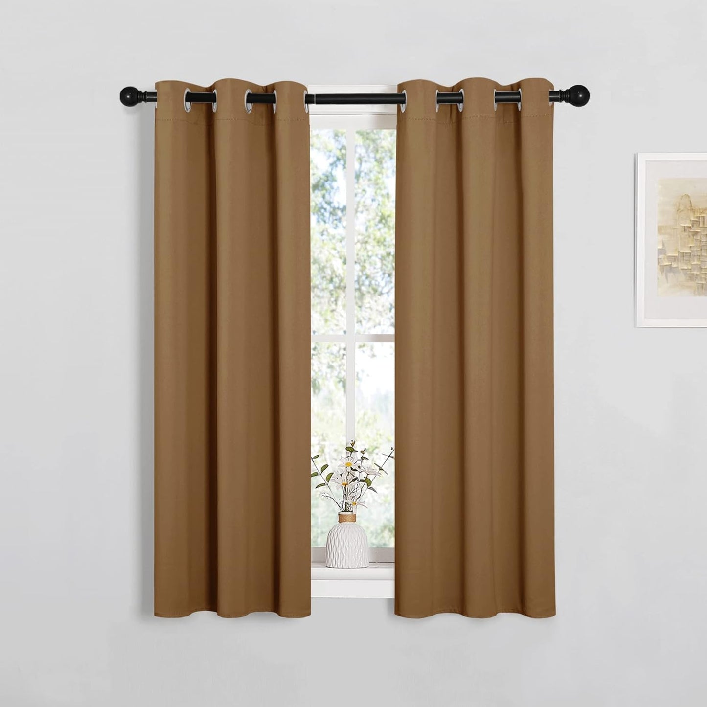 NICETOWN Halloween Pitch Black Solid Thermal Insulated Grommet Blackout Curtains/Drapes for Bedroom Window (2 Panels, 42 inches Wide by 63 inches Long, Black) - Colors A