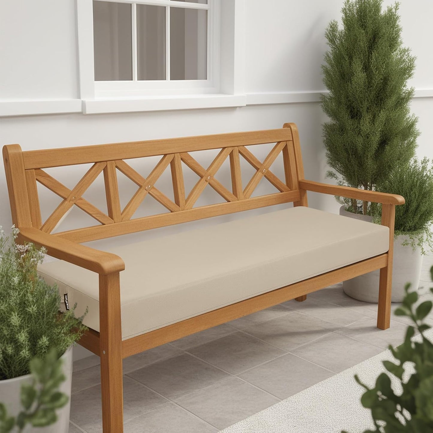 idee-home Outdoor Bench Cushion Waterproof, Bench Cushions for Outdoor Furniture, Patio Porch Swing Replacement Seat Pad with Ties for Garden Backyard, 48 x 18 Inch Red