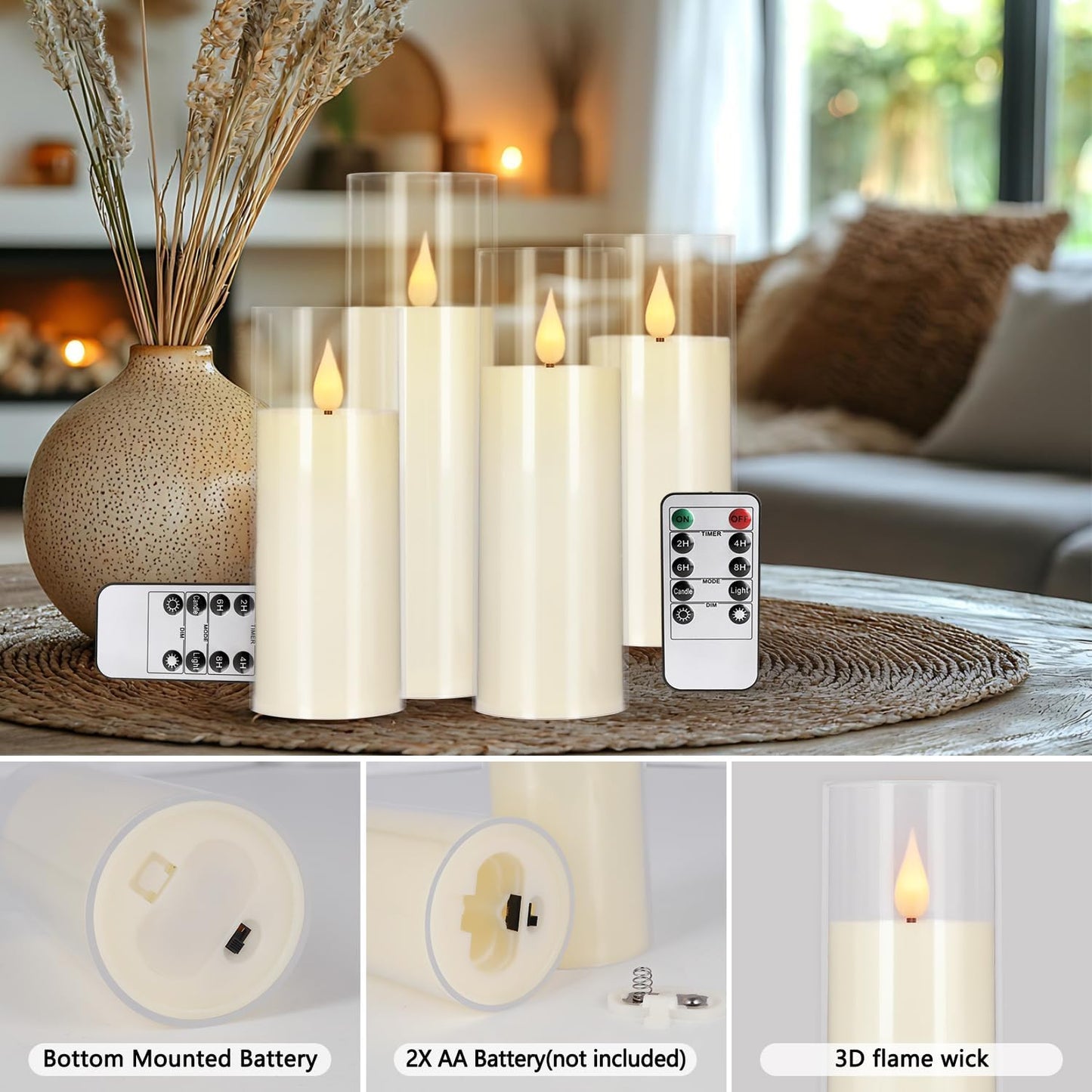 48- Pack of 3 Sizes of LED Flameless Candles.This Candle is Suitable for café, Fancy Restaurant, Bookstore and Other Scenes to Create a Relaxing and Romantic Atmosphere.