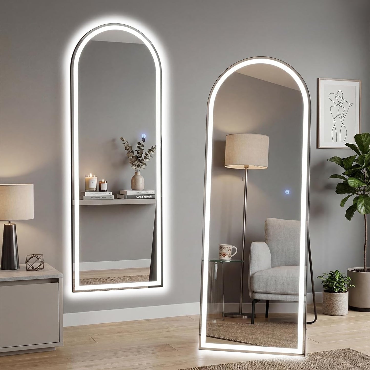 Mirror Full Length, Upgraded Body Wall Mirrors with Shatter-Proof Glass, Floor Standing, Hanging or Leaning, Tall Mirror with Stand Aluminum Alloy Frame for Bedroom