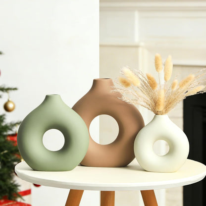 Vanselia Ceramic Vase Home Table Decor - Flower Vases Set of 3 Small Living Room Centerpiece Decorations for Shelf Bedroom Office Kitchen Dining Desk Modern Aesthetic Farmhouse Decorative (Classic)