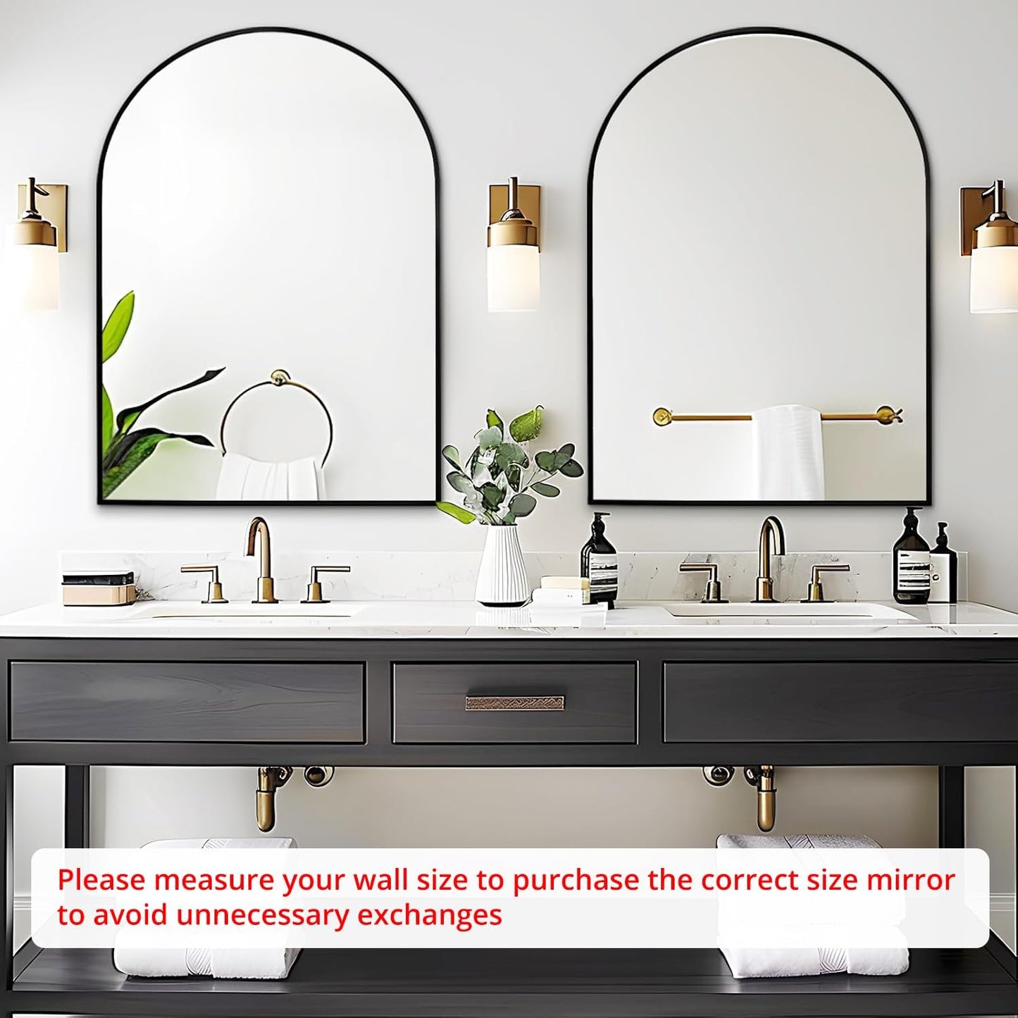 Fabuday Black Arch Bathroom Mirror for Wall - 20x28 Arched Mirror for Over Sink, Metal Framed Mirror for Hanging in Living Room, Bedroom, Entryway, Hallway