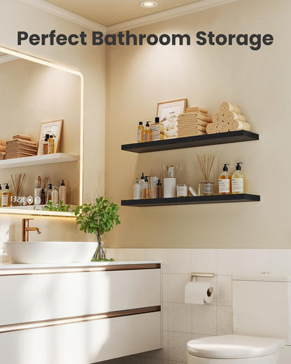 AMADA HOMEFURNISHING Floating Shelves, Wall Shelves for Bathroom/Living Room/Bedroom/Kitchen Decor, White Shelves with Invisible Brackets Set of 3 - AMFS08