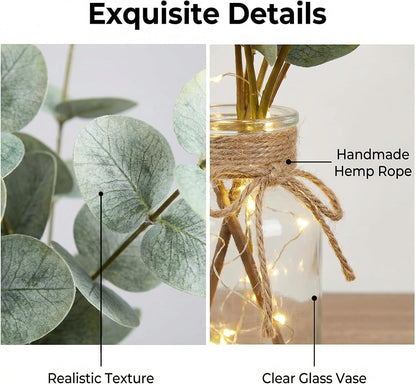 Bessol Artificial Eucalyptus Stems in Glass Vase with Faux Water, 13.5" Fake Plants for Home Decor, Coffee Table Centerpieces, Office, Bathroom & Farmhouse Weddings - Faux Greenery Plants Decorations