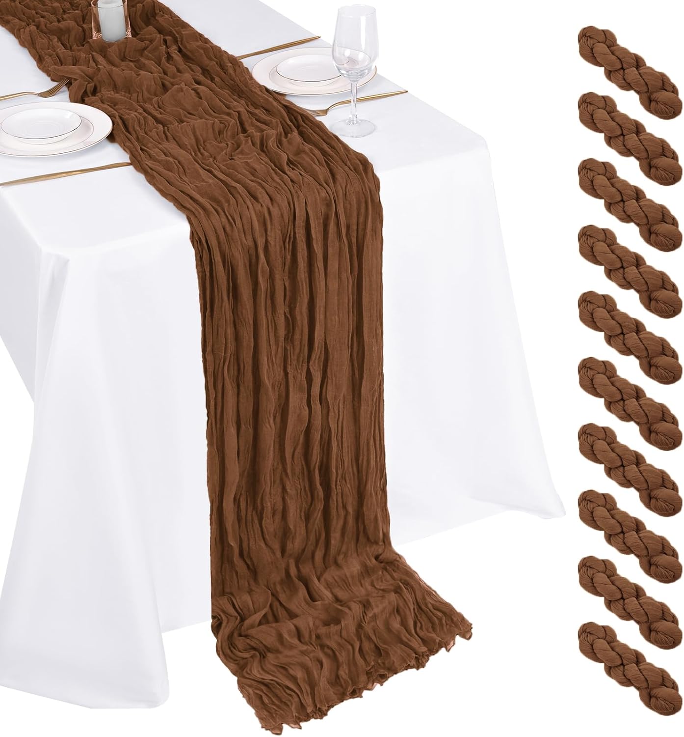 10 Pack Beige Cheesecloth Table Runner 17x108 Inch Boho Gauze Cheese Cloth Table Runners for Wedding Party Baby Shower Birthday Home Decor