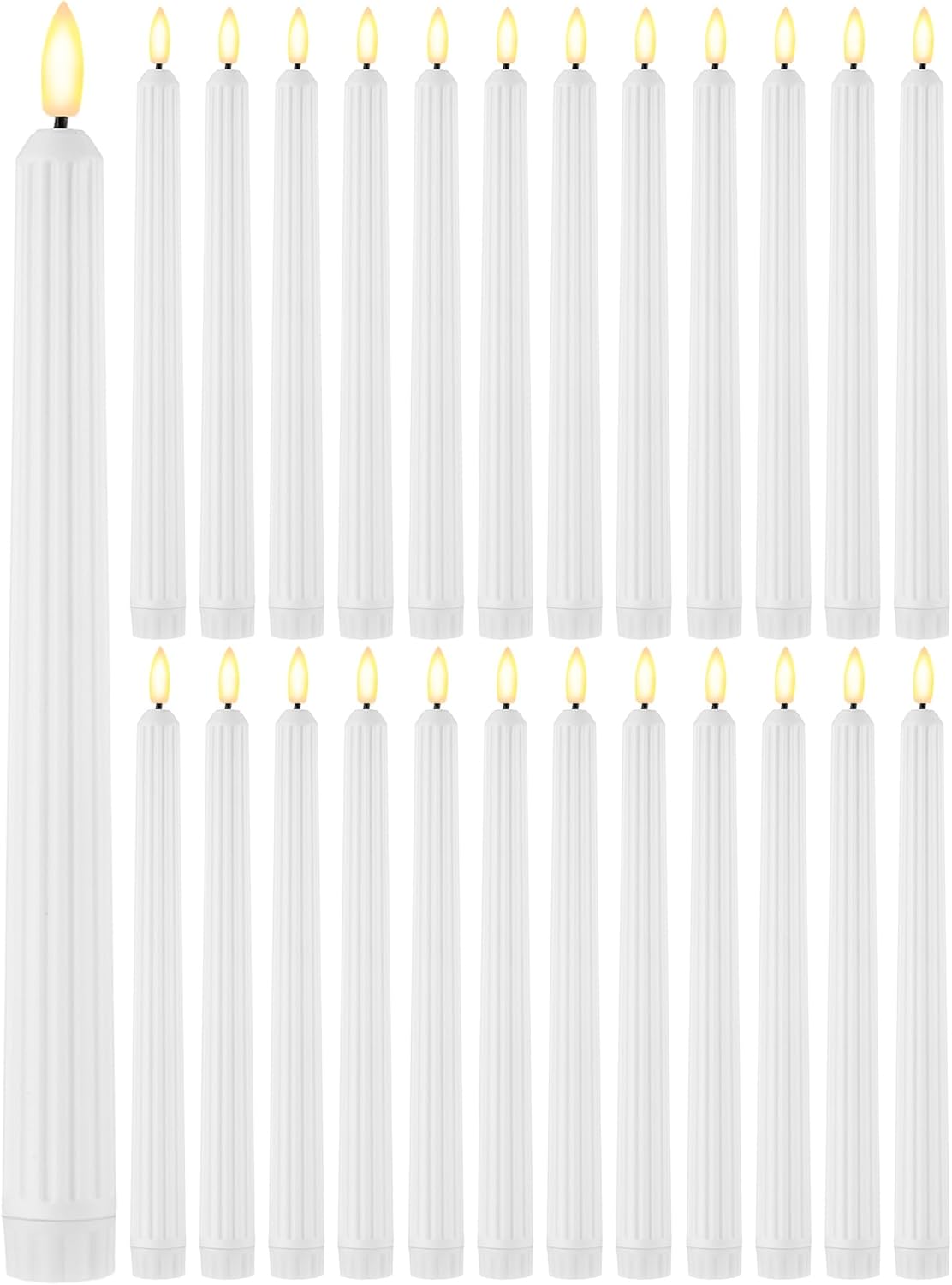 Treela 24 Pcs Flameless Taper Candles Battery Operated Bulk Fake Candles Light LED Candle Sticks Flickering Tapered for Easter Wedding Anniversary Decoration(Basic,11 Inch,Ivory)