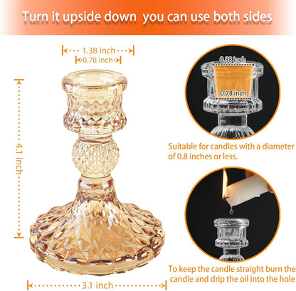 Glass Candlestick Holder,Striped Taper Candle Holders,Set of 6 Candle Stand for Table Centerpieces, Home Decor,Weddings,Festival and Parties (Clear Stripe Pattern)