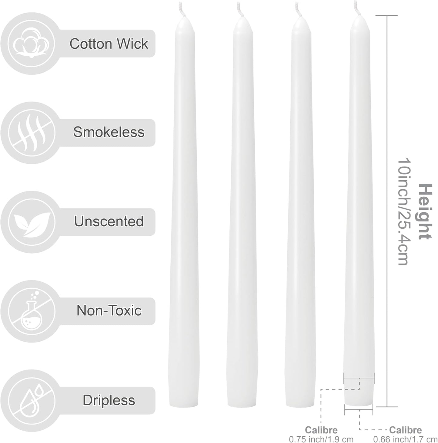 10-Inch Ivory Taper Candles - Dripless Smokeless Tapered Candle Cream Unscented Candlesticks Paraffin Wax Long Slow Burning Tall Candle Sticks for Dinner Business Wedding Restaurants 12 Pack