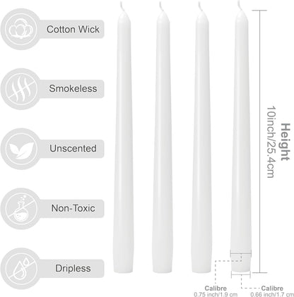 10-Inch Ivory Taper Candles - Dripless Smokeless Tapered Candle Cream Unscented Candlesticks Paraffin Wax Long Slow Burning Tall Candle Sticks for Dinner Business Wedding Restaurants 12 Pack