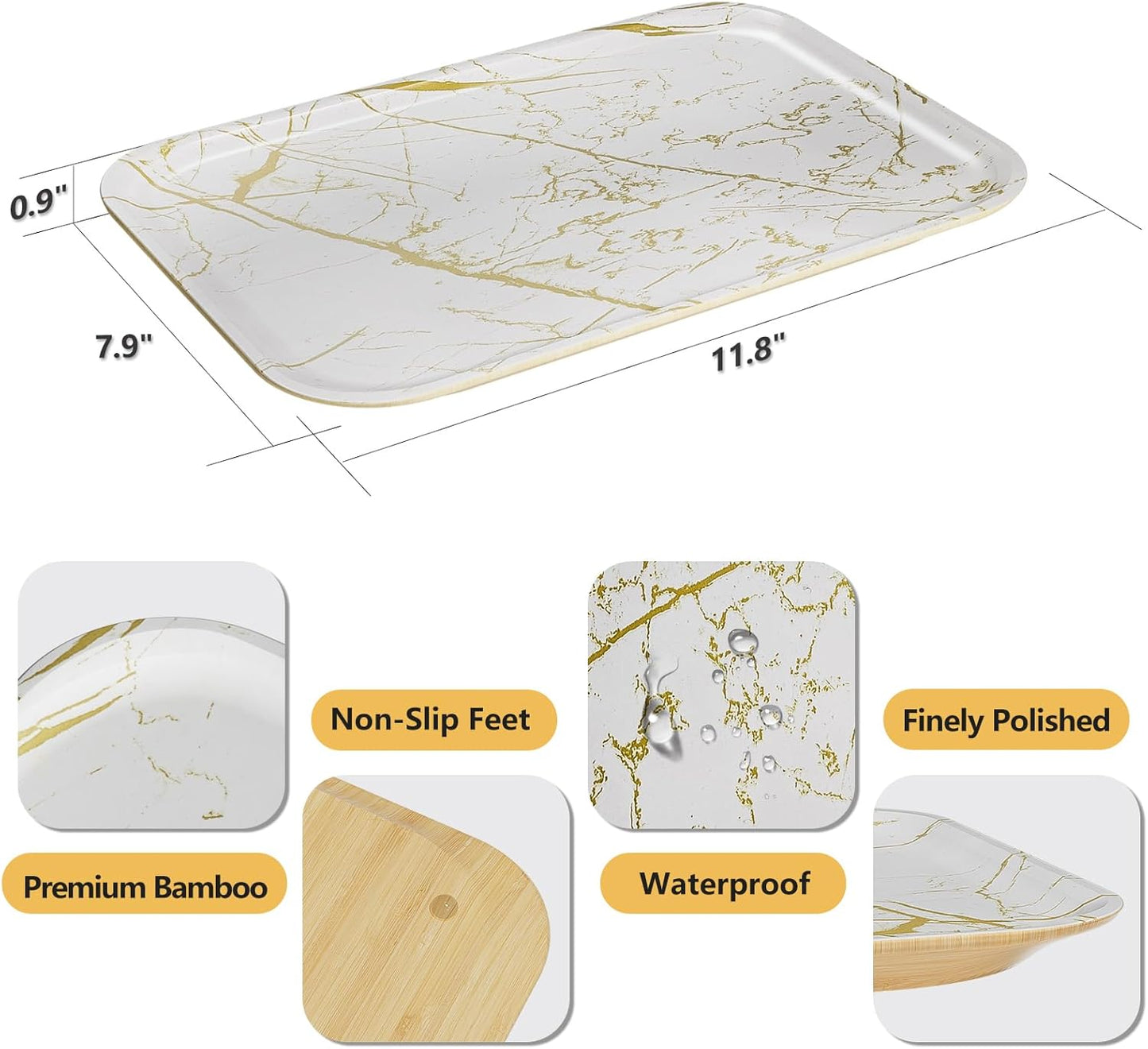 Bathroom Vanity Tray for Countertop - Bamboo Organizer Tray for Dresser Tops, Toilet, Perfume Small Decorative Tray Wood Tray for Home Decoration 11.81” L x 6.1” W x 0.79” H Black