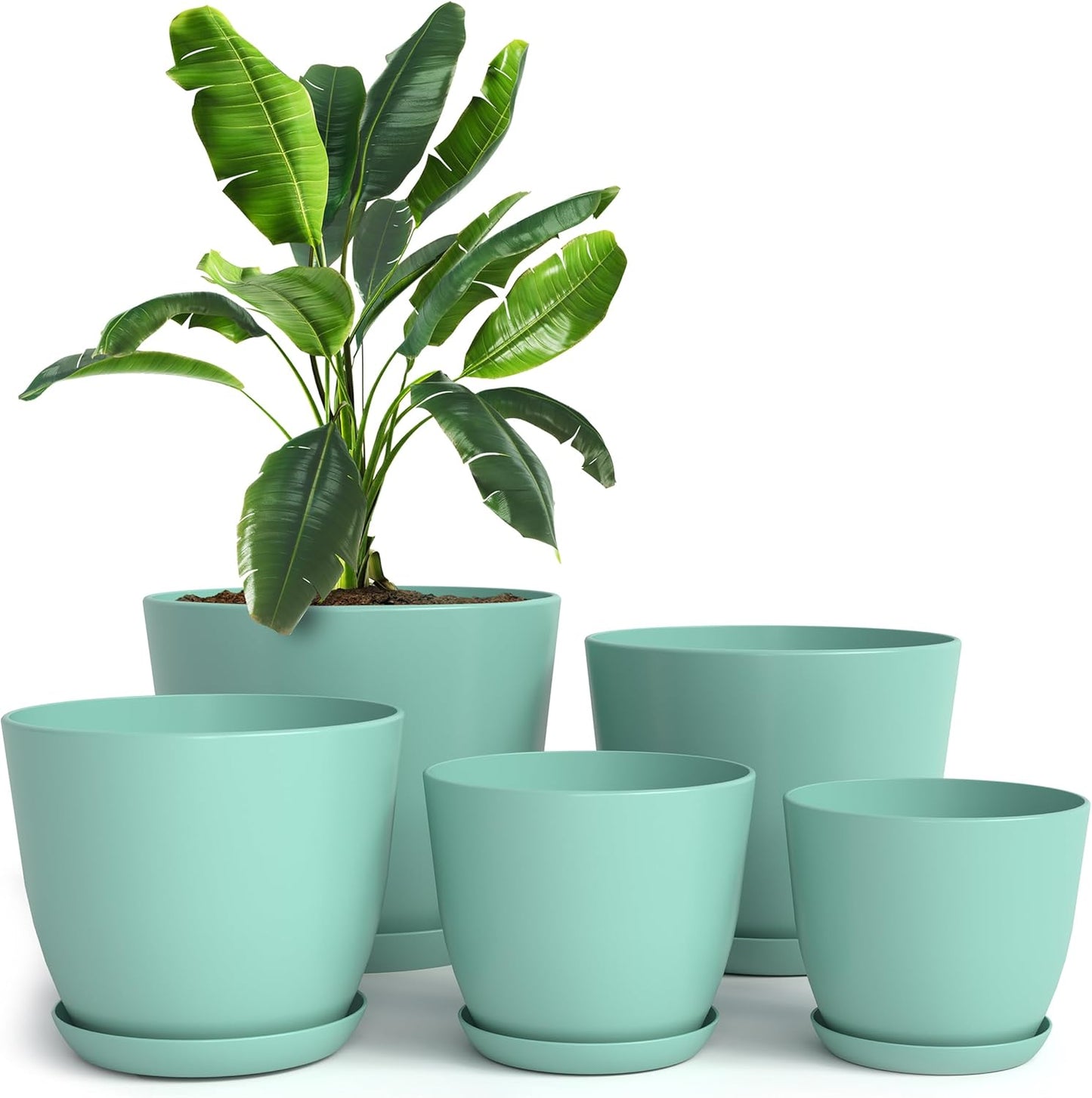 Utopia Home Plant Pots Indoor with Drainage Holes – Set of 5 White Plastic Flower Pots (7/6.6/6/5.3/4.8 Inch) – Modern Planters for Indoor Plants, Room & Office Décor, Great Stocking Stuffers
