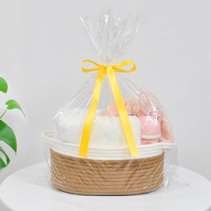 ABenkle Small Basket with Handles, Boho Decorative Rope Woven Dog Cat Toy Storage Bin Shelf Storage Organizer, Easter Christmas Gift Basket, 12"x8"x5", White