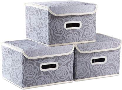 PRANDOM Larger Collapsible Storage Bin with Lid [1-Pack] Fabric Decorative Storage Box Cube Organizer Container Baskes with Handles Divider for Bedroom Closet Living Room Pink 17.7x11.8x11.8 Inch