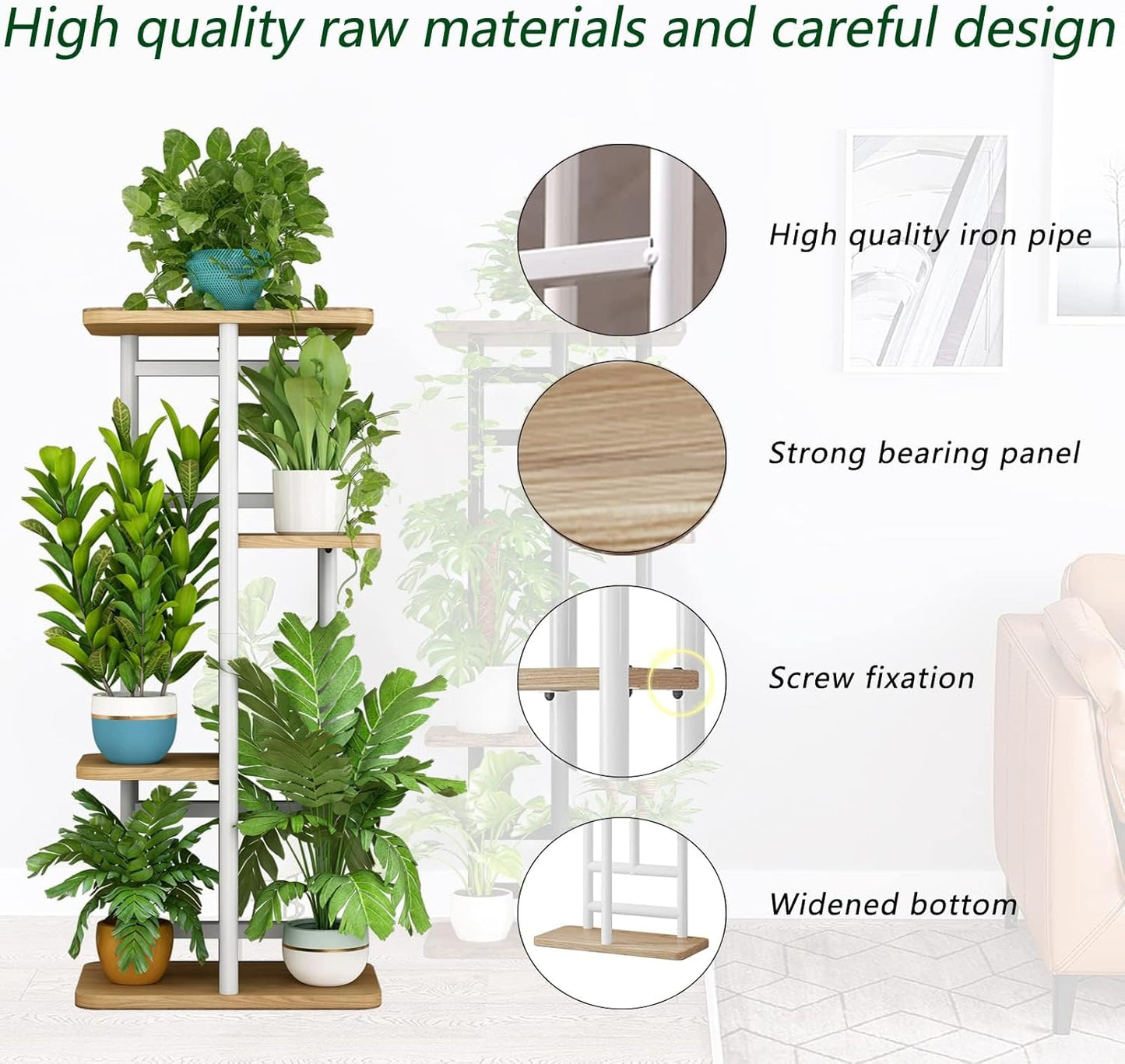 LINZINAR Plant Stand Indoor 4 Tier 5 Potted Multiple Plant Shelf Stands for Garden Corner Balcony Living Room Black