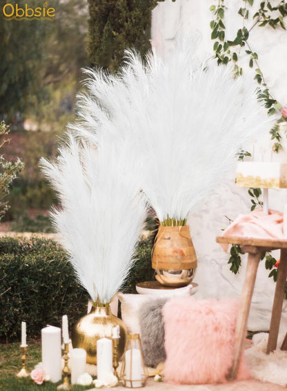 obbsie 50pcs Pink Faux Pampas Grass Decor, 21.6" Short Artificial Floral Branches Vase Filler Flower Arrangement for Home Wedding Boho Outdoor Decor