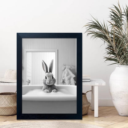 Bathroom Picture Wall Decor, Framed Black and White Bathroom Wall Art, Toilet Paper in Little Funny Raccoon's Hand Animal Canvas Print Painting