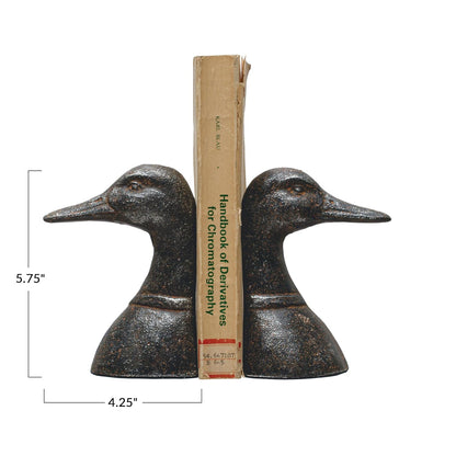 Creative Co-Op Decorative Distressed Cast Metal Duck Head Bookends, Black, Set of 2