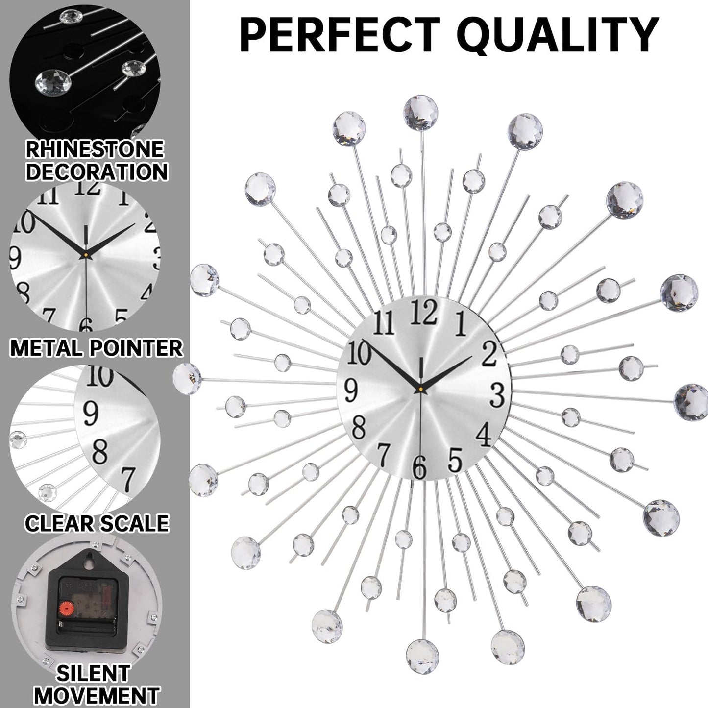 SIN&MI Large Wall Clocks, Silent Sunflower Shape Chic Decorative Wall Clock, Modern Non-Ticking Round Clock Dial Iron Metal Wall Clock for Living Room Decor Entrance Office Cafe 20 Inch