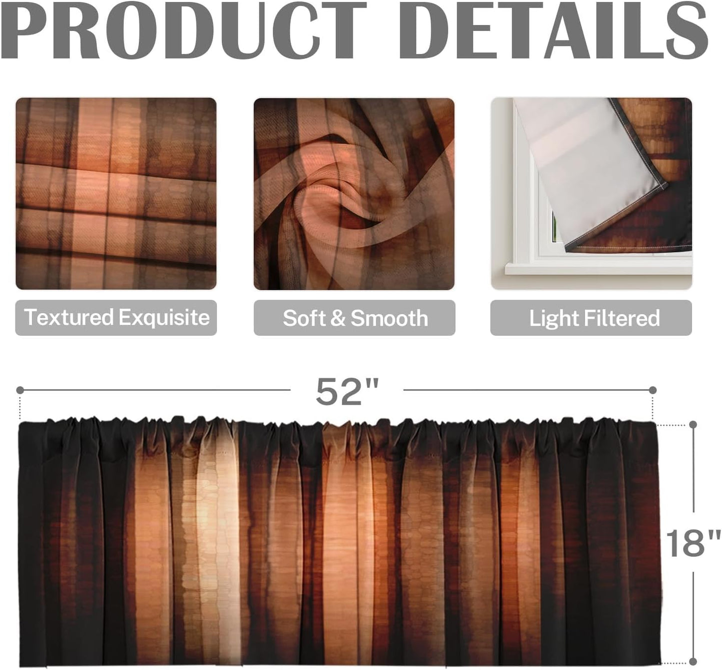 Emvency 2 Pack Dark Grey Valances Window Treatments, Gray Striped Abstract Blackout Drapes Adjustable Curtain for Windows Living Room Kitchen Over Sink, 52x18 Inch Rod Pocket Valances