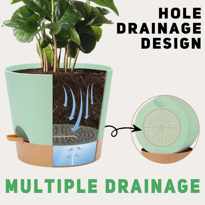 YNNICO Indoor Self Watering Planters with Drainage Holes and Saucers, 8, 7, 6.5, 6, 5.5, 5 Inches, Black, 6 Pots