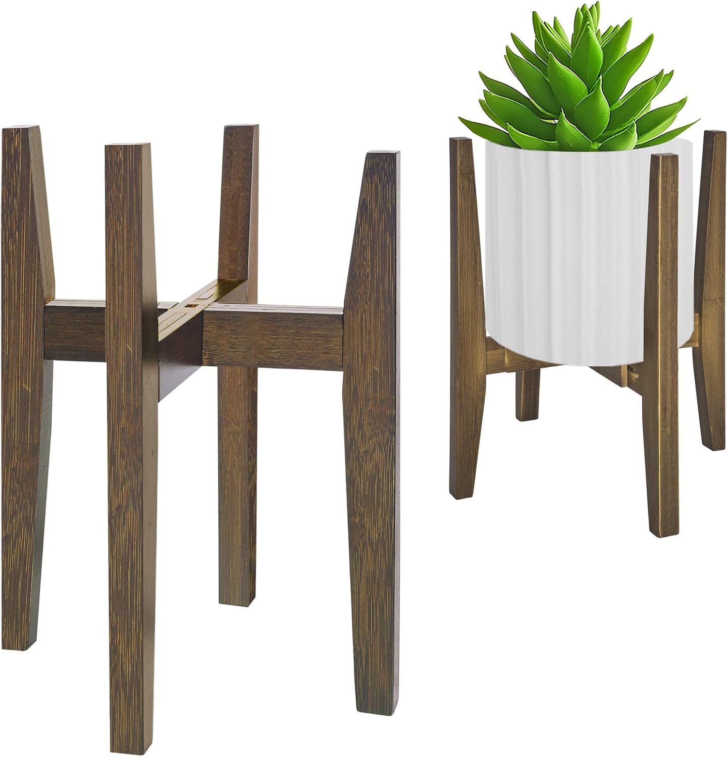 Rnined Adjustable Plant Stand Indoor,Bamboo Mid Century Modern Plants Stands, Stable Plant Holder,Fit 8 9 10 11 12 inch Pots (Pot & Plant Not Included)