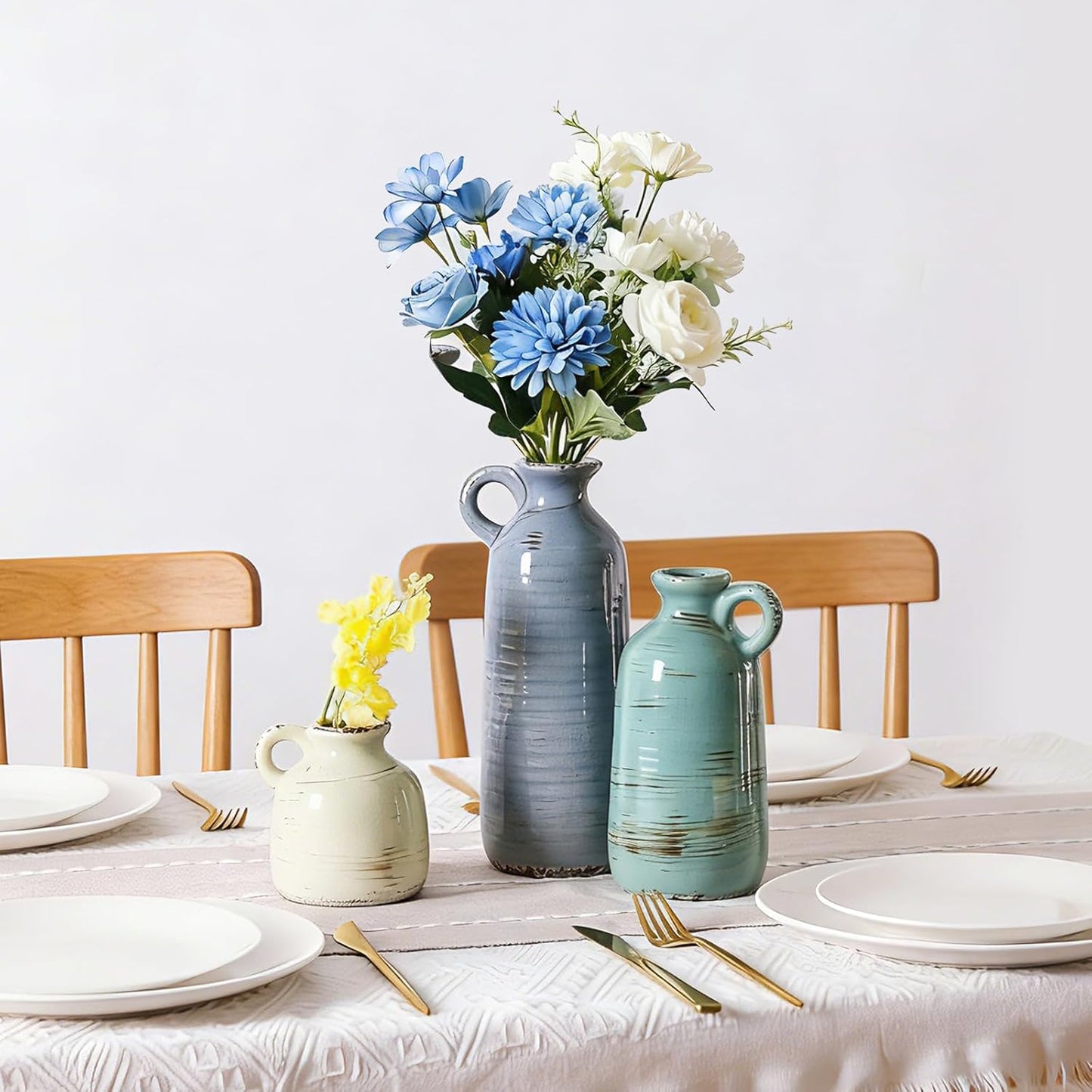 Modern Ceramic Vase Set of 5, Vases Home Decor Rustic Farmhouse Decorative Vase Pottery Vases for Bouquet Pampas Grass Dried Fresh Flowers, Table Living Room Kitchen Bedroom