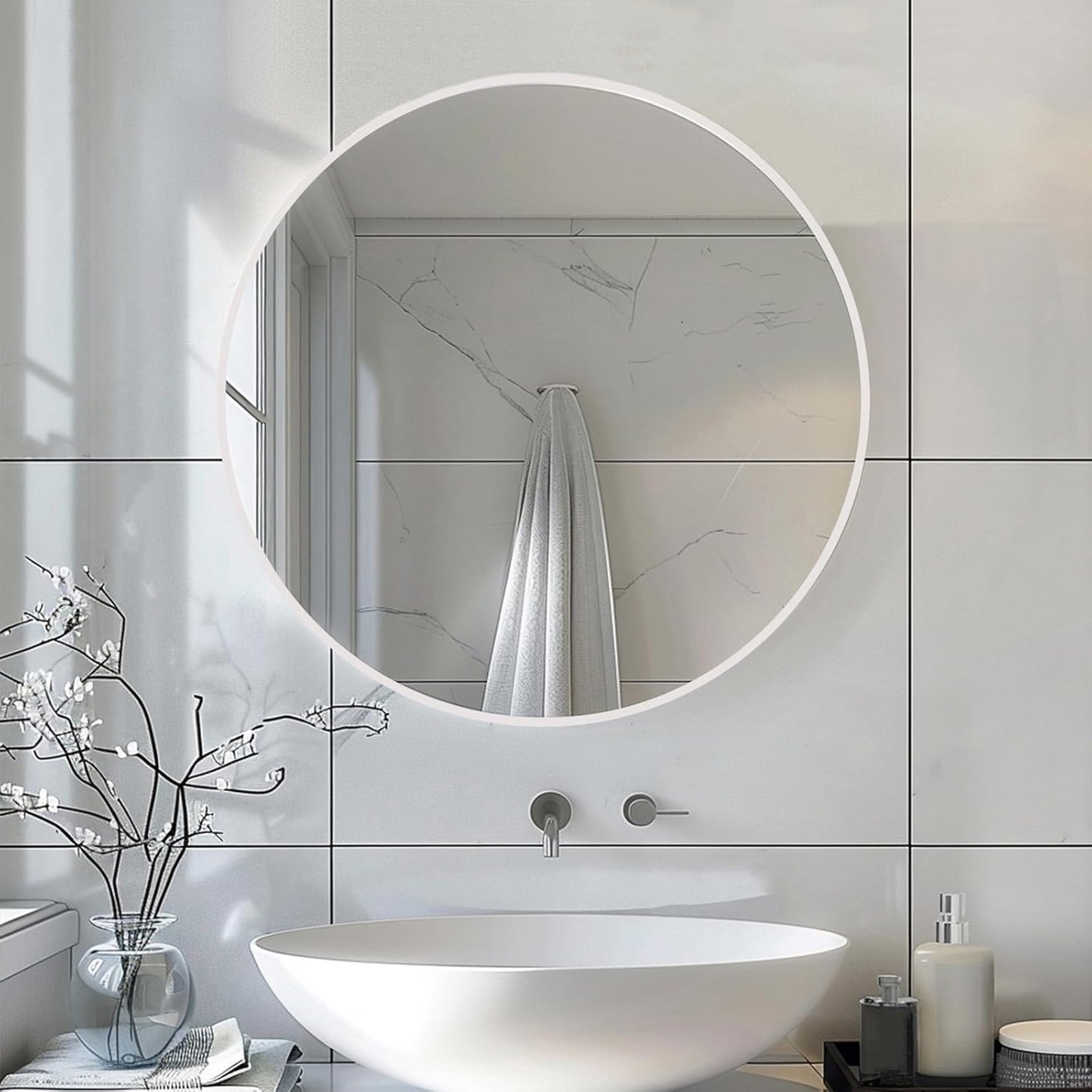Sunniry Black Round Mirror, Round Mirror 24 inch, Black Circle Mirrors Matte Metal Frame, Wall Mounted Mirrors for Living Room, Bathroom, Wall, Entryway.