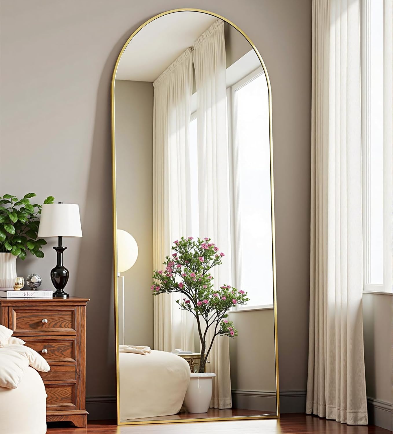 Dewfig Arched Full Length Mirror, 76"x34" Large Floor Mirror, Full Body Mirrors for Leaning or Hanging, Standing Mirrors for Bedroom, Living Room,Dressing Room, Aluminum Alloy Frame, Black