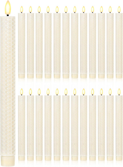 Treela 24 Pcs Flameless Taper Candles Battery Operated Bulk Fake Candles Light LED Candle Sticks Flickering Tapered for Easter Wedding Anniversary Decoration(Basic,11 Inch,Ivory)