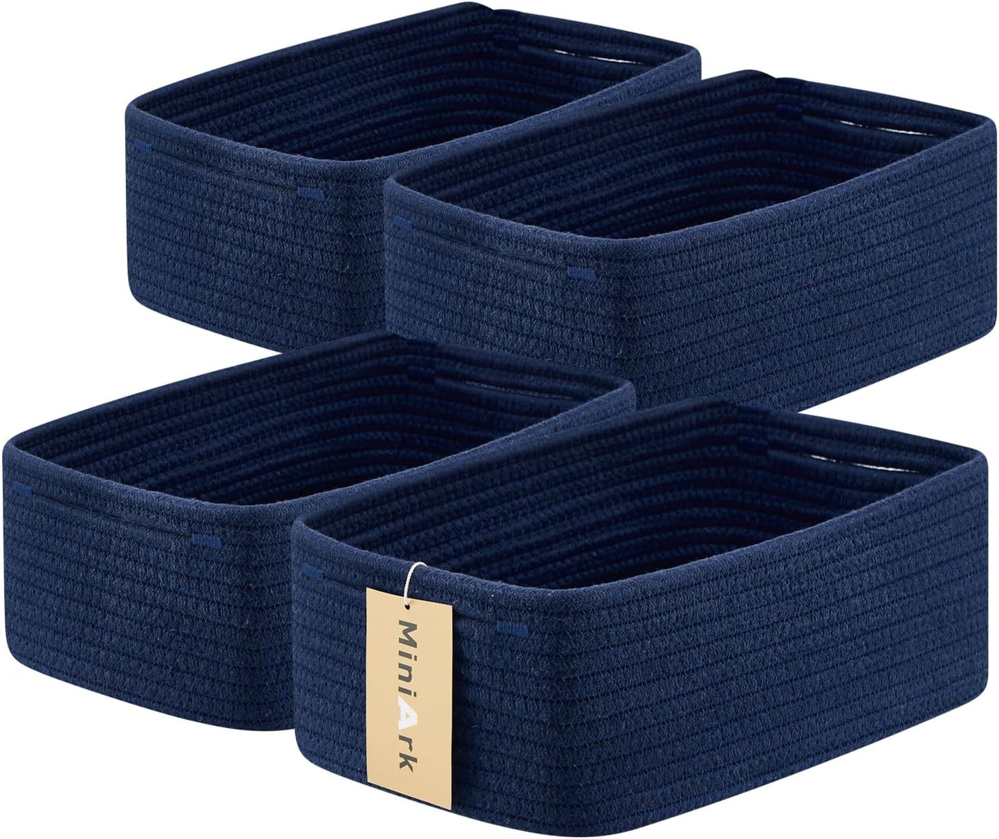 MiniArk Small Storage Baskets for Organizing | Closet Organizer Bins | Shelf Toy Basket | Woven Rope Baskets | Cube Decorative Box | Shallow Basket | L11.5xW7.5xH4.7| Brown