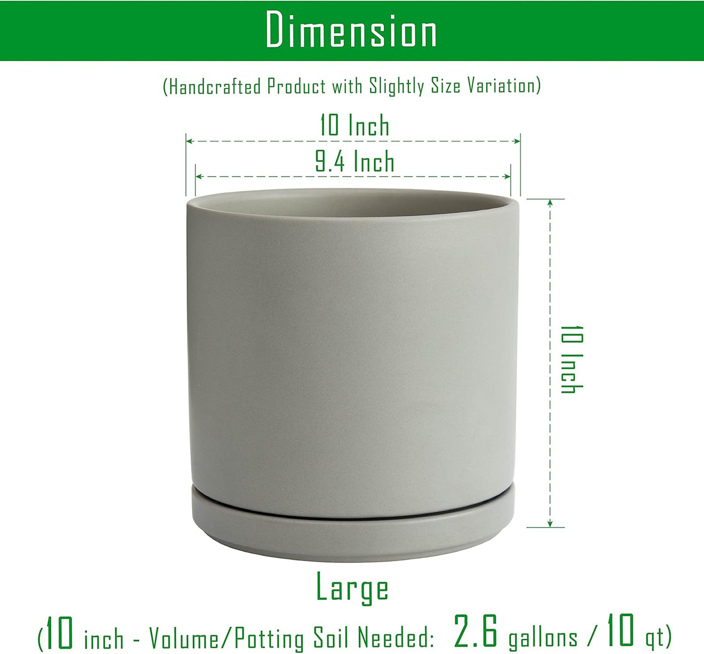 D'vine Dev 6.5 Inch Ceramic Planter Pot with Drainage Hole and Saucer, Indoor Cylinder Round Planter Pot, Olive, 94-O-C-J