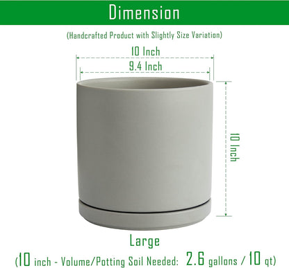 D'vine Dev 6.5 Inch Ceramic Planter Pot with Drainage Hole and Saucer, Indoor Cylinder Round Planter Pot, Olive, 94-O-C-J