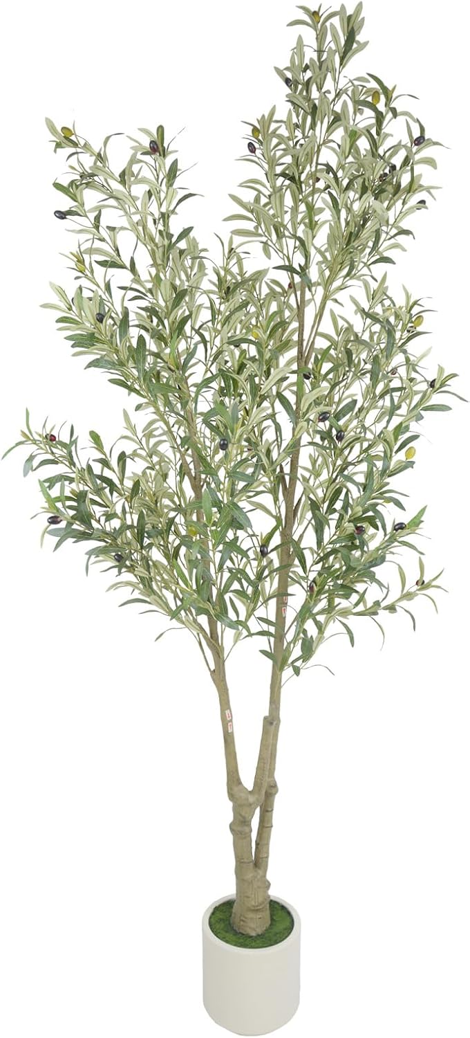 Faux Olive Tree, 5FT Artificial Olive Trees with Lifelike Olive Branches and Fruits, Fake Floor Plants with Pot for Indoor Home Office Living Room Outdoor Decor