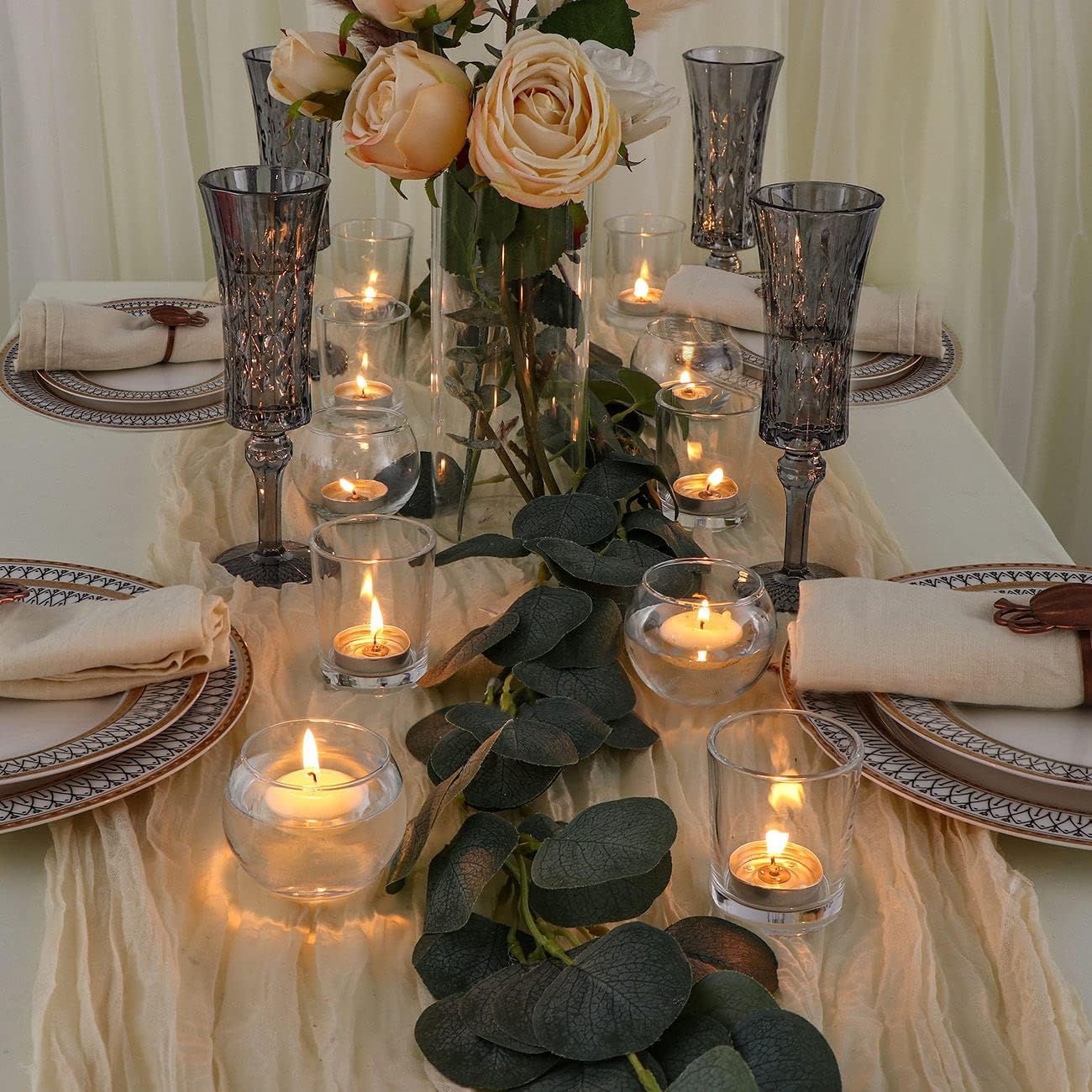 DEVI 24pcs Assorted Gold Votive Candle Holders, Mercury Glass Candle Holder, Diwali Decorations, Gold Wedding Centerpieces for Tables, Bridal Shower Party Table Decorations