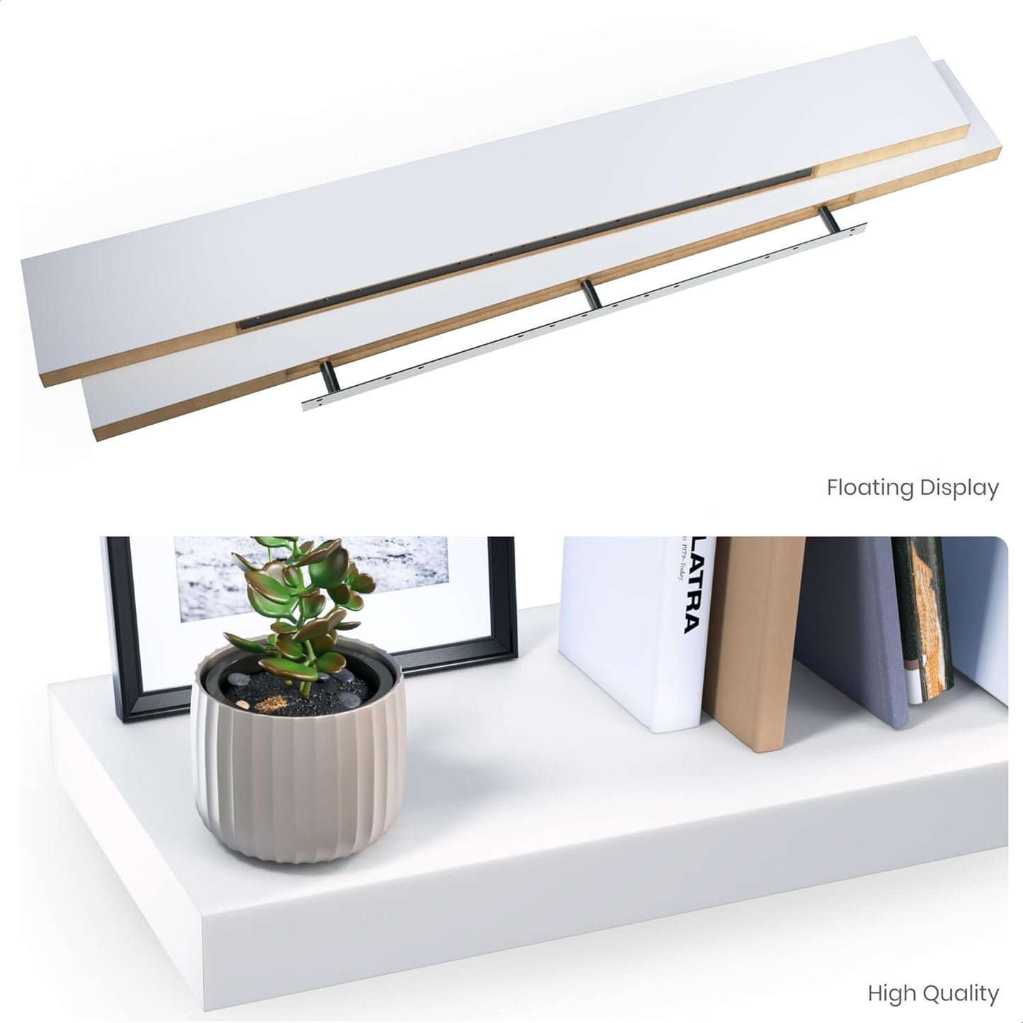 Ballucci Floating Shelves for Wall, 48" Wood Wall Shelf Set of 2, with Invisible Brackets for Bathroom, Living Room, Bedroom, Kitchen, Nursery, 8" Deep, Black