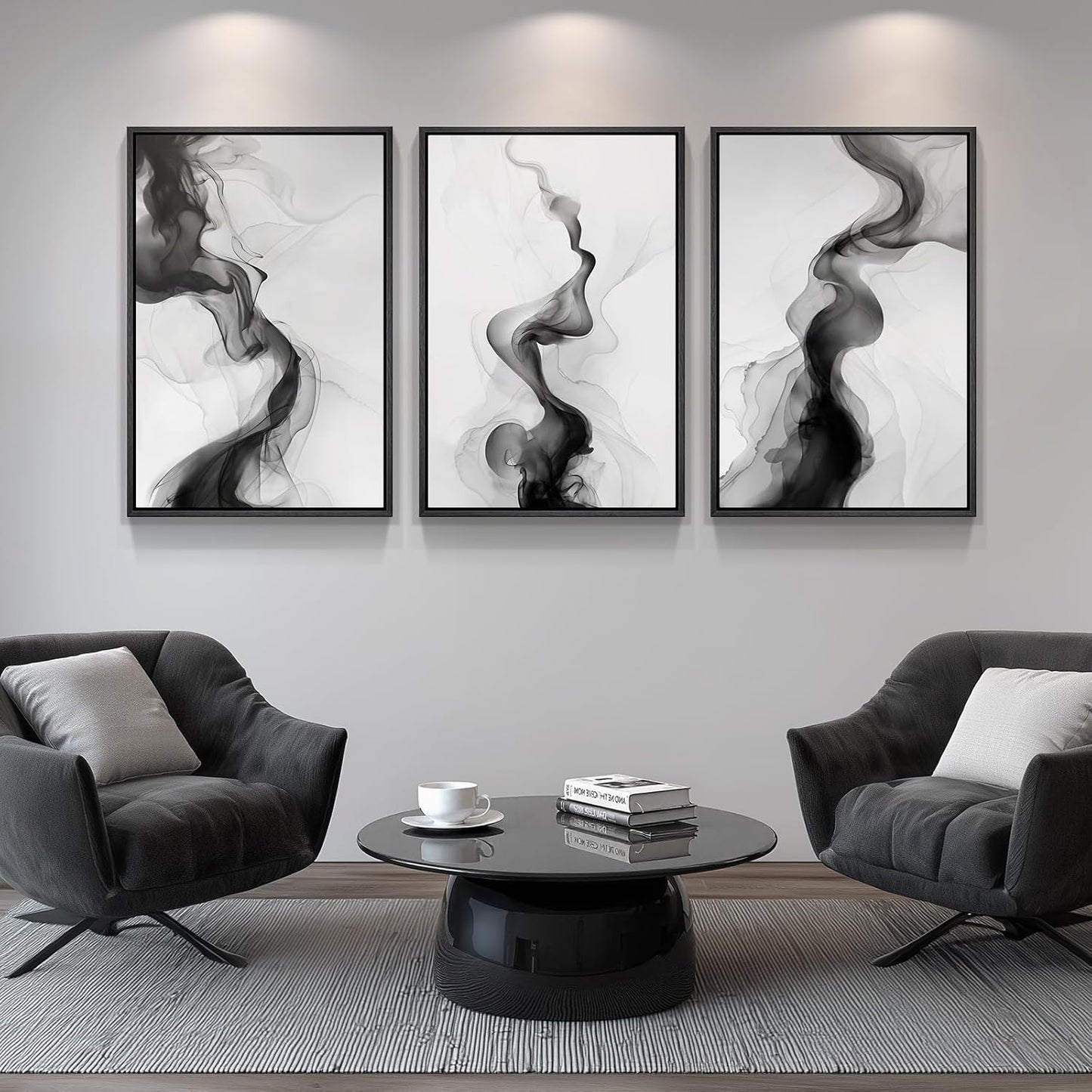Large Framed Black and White Abstract Wall Art for Living Room, 3 Piece Big Modern Canvas Prints Paintings Artwork for Walls, Minimalist Abstract Art Pictures for Hallway, Office Wall Decor 24x36 In