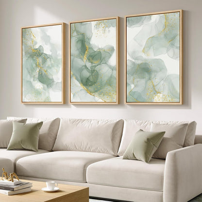 Large Framed Abstract Nature Landscape Wall Art for Living Room, Set of 3 Modern Canvas Prints Paintings Artwork for Walls, Green Lake Pictures for Hallway, Dining Room, Office Wall Decor 24x36 Inch