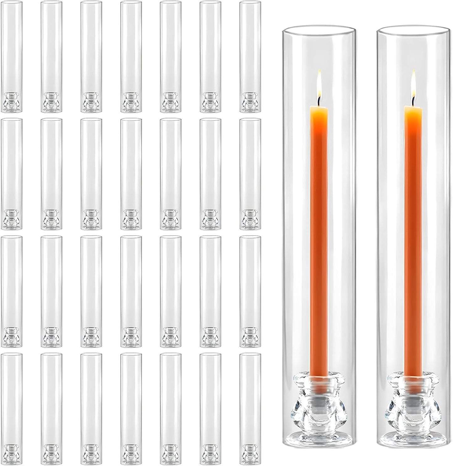 20 Pack Glass Hurricane Candle Holders 12.6" Open Ended Candlestick Holder Tubes Clear Bottomless Cylinders Suitable Taper LED Candles for Wedding Party Christmas Table Centerpiece Decor