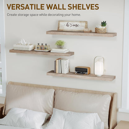 RALGEND Floating Shelves for Wall, 1.5" Thick Wall Shelf Set of 3 with Invisible Brackets, L31.5 x W7.9 Hanging Shelves Farmhouse Home Decor for Bathroom, Living Room, Bedroom, Rustic Brown 8301BJP3BF