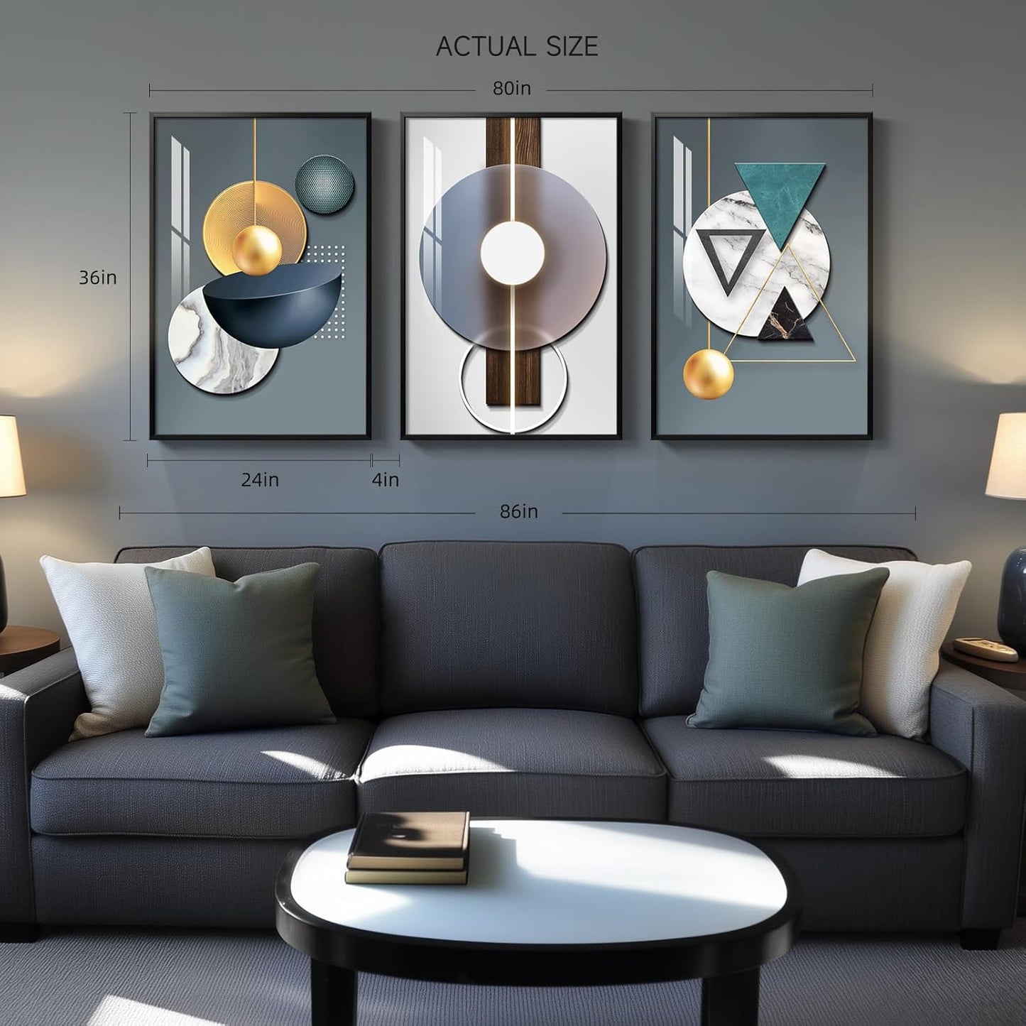 Framed Modern Luxury Gold Wall Art, Set of 3 Piece Contemporary Paintings Artwork for Walls, Golden Prints Pictures with Gold Frame, Wall Decor for Living Room, Hallway, Bedroom, Office 16x24 Inch