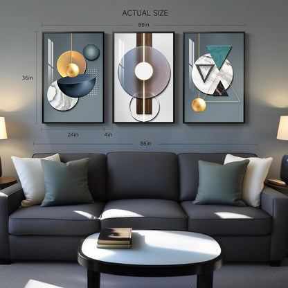 Framed Modern Luxury Gold Wall Art, Set of 3 Piece Contemporary Paintings Artwork for Walls, Golden Prints Pictures with Gold Frame, Wall Decor for Living Room, Hallway, Bedroom, Office 16x24 Inch