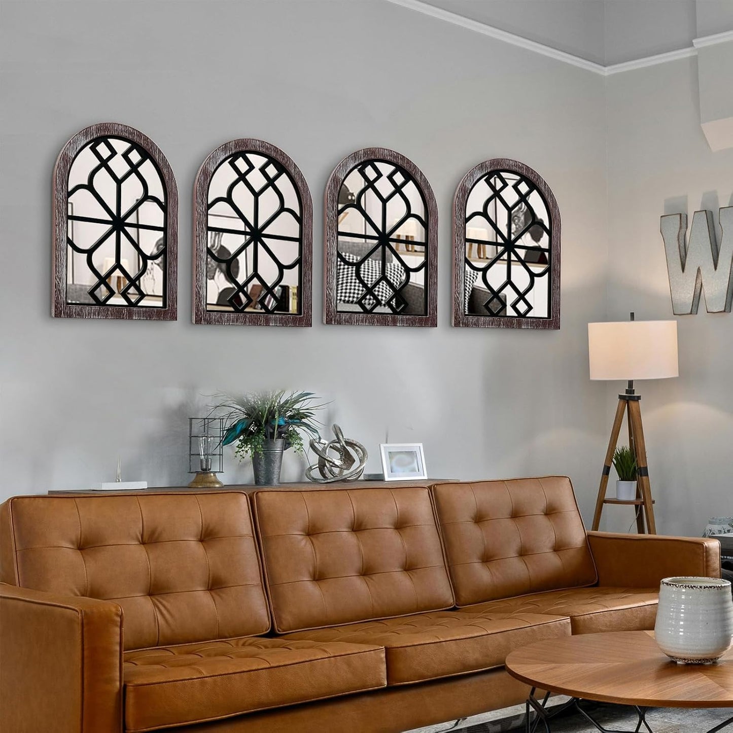 ZEXUIRU 4 Set. Rustic Wall Mirrors for Bedroom Bathroom Living Room Entryway Wood Farmhouse Square Easy to Hang Framed Decorative Accent Hanging Wall-Mounted Mirror Set for Living Room - Black