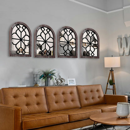 ZEXUIRU 4 Set. Rustic Wall Mirrors for Bedroom Bathroom Living Room Entryway Wood Farmhouse Square Easy to Hang Framed Decorative Accent Hanging Wall-Mounted Mirror Set for Living Room - Black