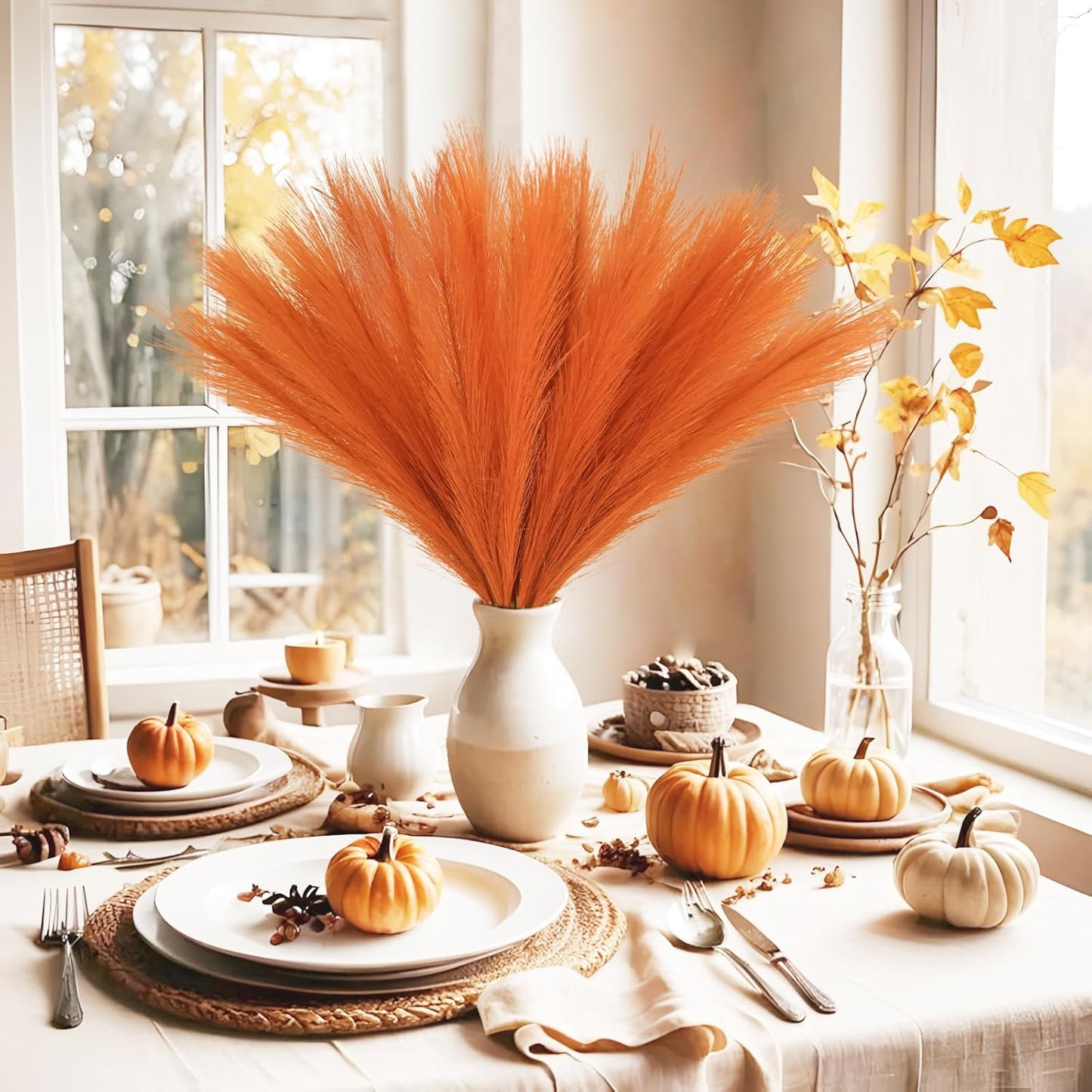 obbsie 50pcs Pink Faux Pampas Grass Decor, 21.6" Short Artificial Floral Branches Vase Filler Flower Arrangement for Home Wedding Boho Outdoor Decor