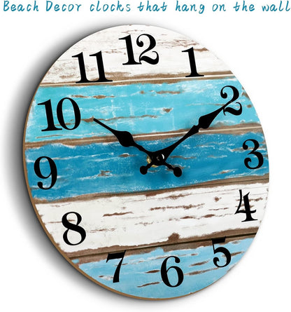 CHYLIN Wall Clock, Silent Non Ticking Battery Operated, Rustic Coastal Country Clock Decorative for Bathroom Kitchen Bedroom 8
