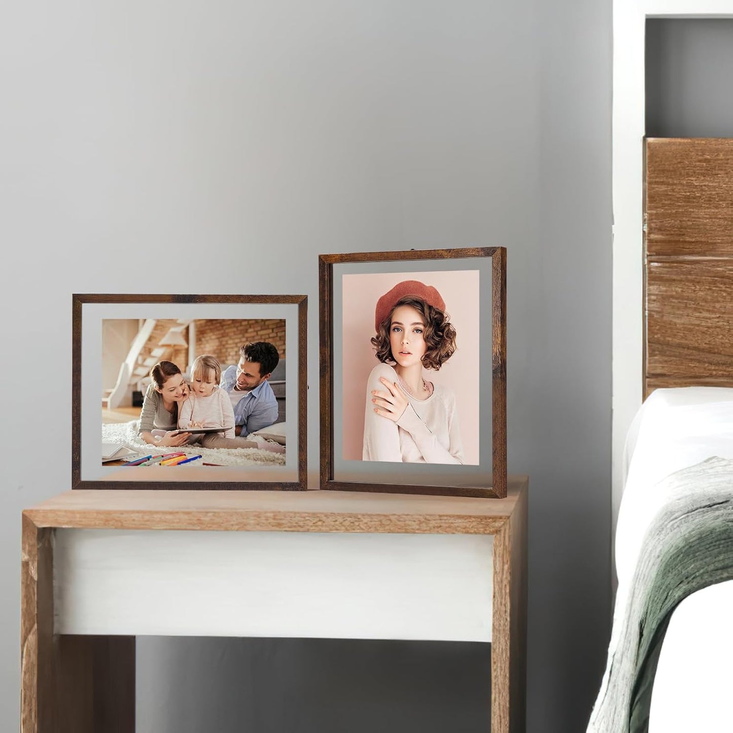 Trwcrt 4x6 Floating Picture Frames Set of 4, Double Glass Photo Frame Display up to 6 x 8 Photos for Desktop or Wall Hanging, Black
