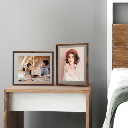 Trwcrt 4x6 Floating Picture Frames Set of 4, Double Glass Photo Frame Display up to 6 x 8 Photos for Desktop or Wall Hanging, Black