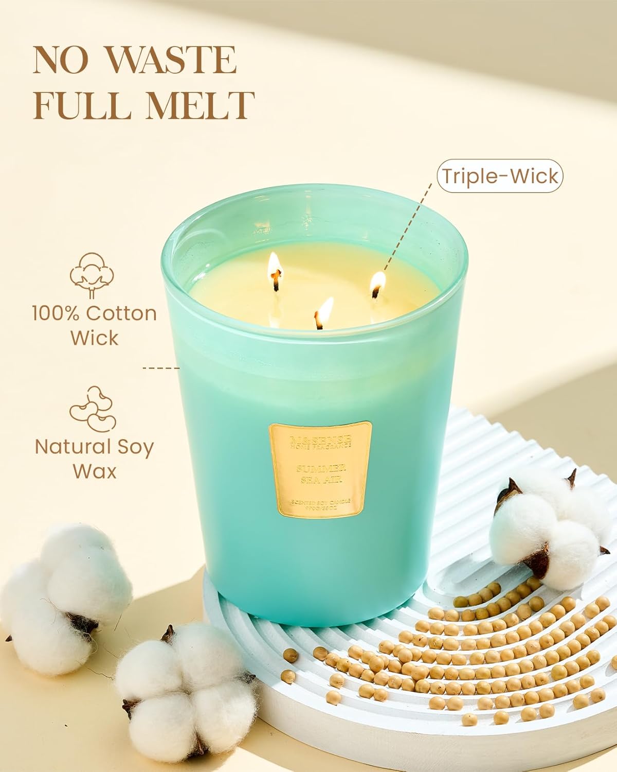 M&SENSE Jasmine Candles Highly Scented 3 Wick 35oz 150 Hours Burn Extra Large Jar Candles for Women, Natural Soy Wax Aromatherapy Candle for Stress Relief, Meditation, Yoga, Spa - Colors B